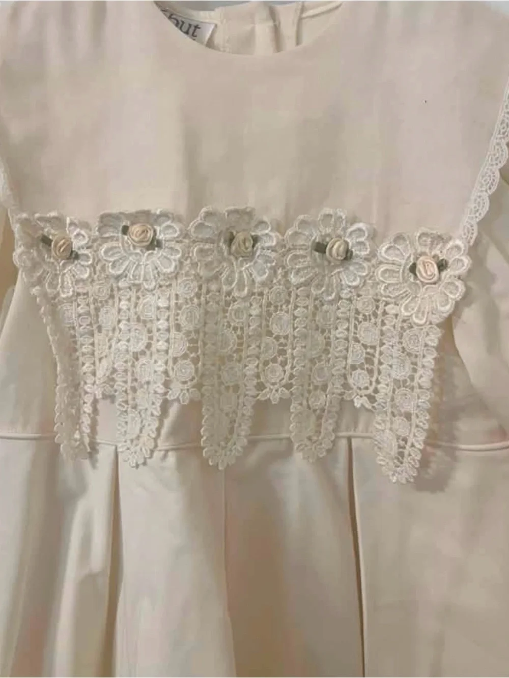debut Cream Crochet Bodice Puff Sleeve Dress